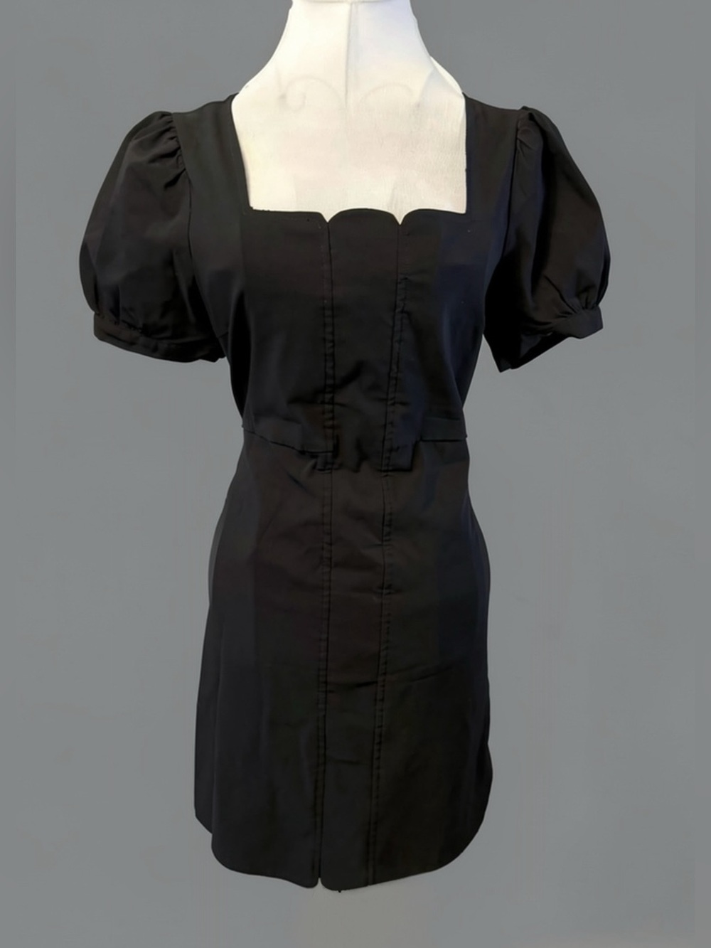 BOHME Black Square Neck Puff Sleeve Mini Dress Medium